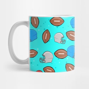 American Football - Helmet & Ball Seamless Pattern - Sky Blue Background Mug